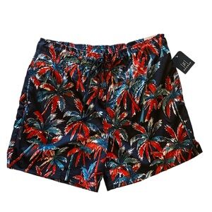 Men’s Size 36-38 (L) Red White Blue Swim Trunk Swimsuit Palm Drawstring NWT.